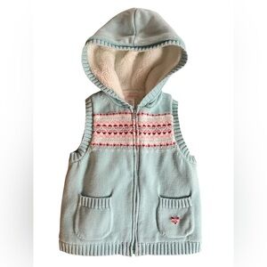 Janie And Jack Hooded Winter Fair Isle Lined Sweater Vest Full Zip Pockets 2T